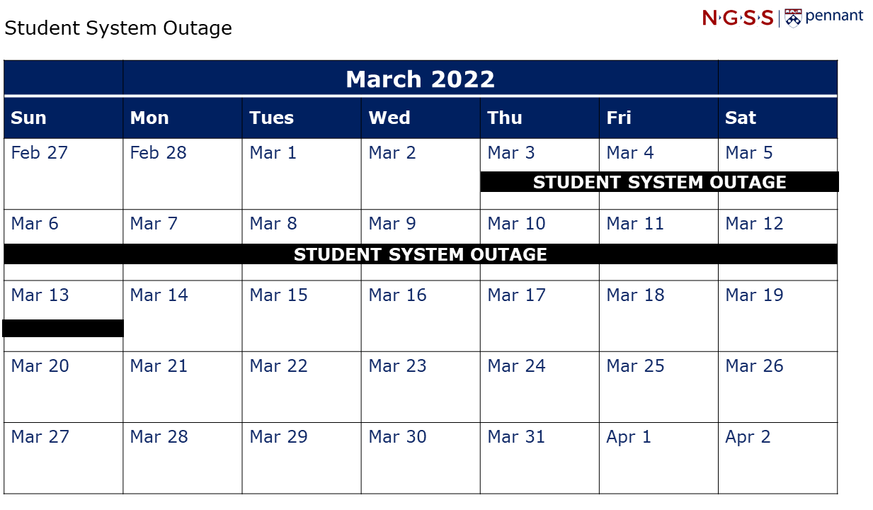 Ngss Student Systems Outage Calendar. Click image to view as PDF
